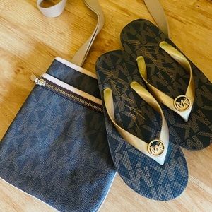 Micheal Kors Crossbody Purse & Flip Flop Set